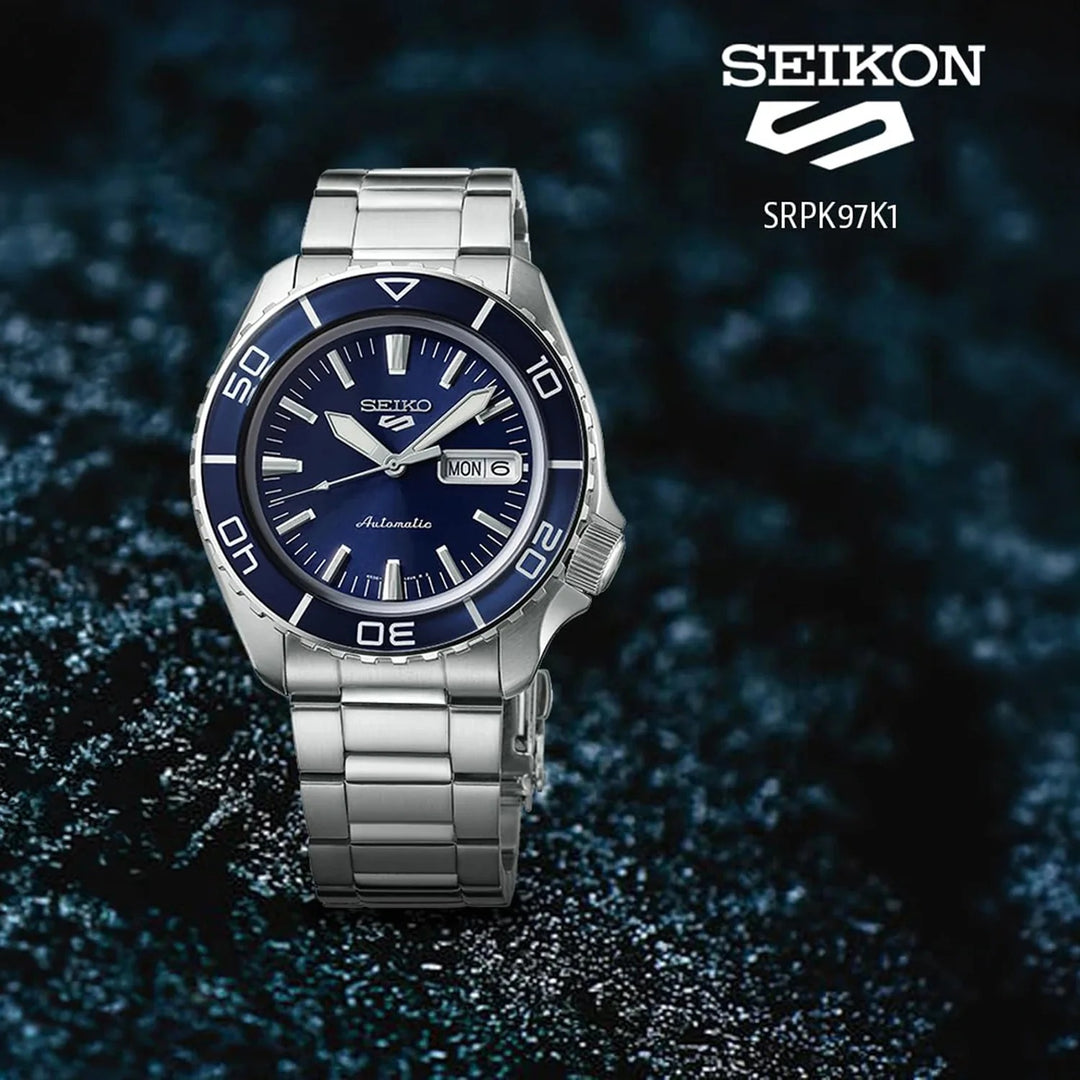 SEIKO 5 SPORTS SKX AUTOMATIC WATCH – 42.5MM BLUE SUNRAY DIAL ROTATING BEZEL STEEL BRACELET