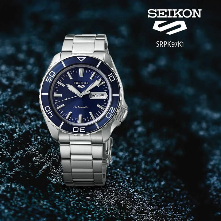 SEIKO 5 SPORTS SKX AUTOMATIC WATCH – 42.5MM BLUE SUNRAY DIAL ROTATING BEZEL STEEL BRACELET