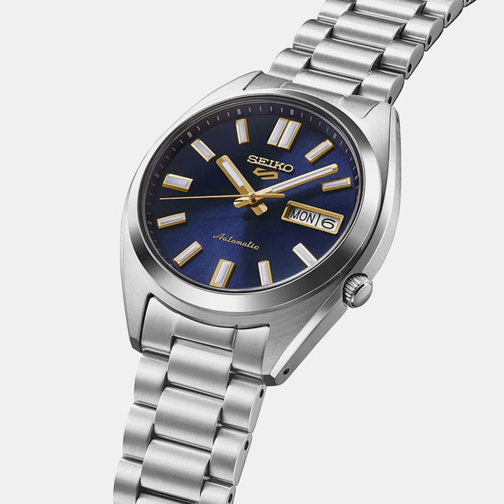 SEIKO 5 SPORTS SNXS AUTOMATIC WATCH – 37.4MM BLUE SUNRAY DIAL GOLD-TONE HANDS STEEL BRACELET