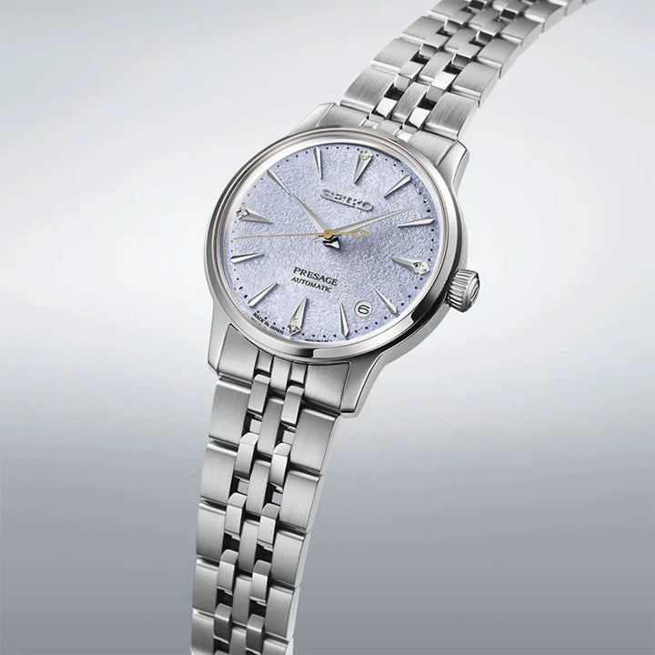 SEIKO PRESAGE COCKTAIL TIME LADIES AUTOMATIC WATCH – 34MM BLUE DIAMOND DIAL SAPPHIRE CRYSTAL STEEL BRACELET