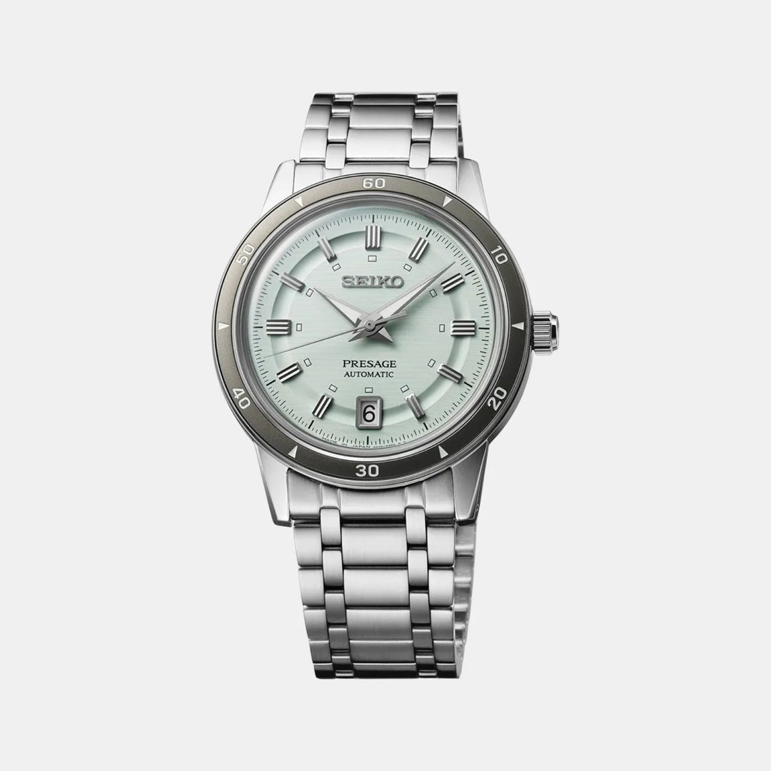 SEIKO PRESAGE STYLE 60S AUTOMATIC WATCH – 39.5MM ICE GREEN DIAL DAUPHINE HANDS STEEL BRACELET