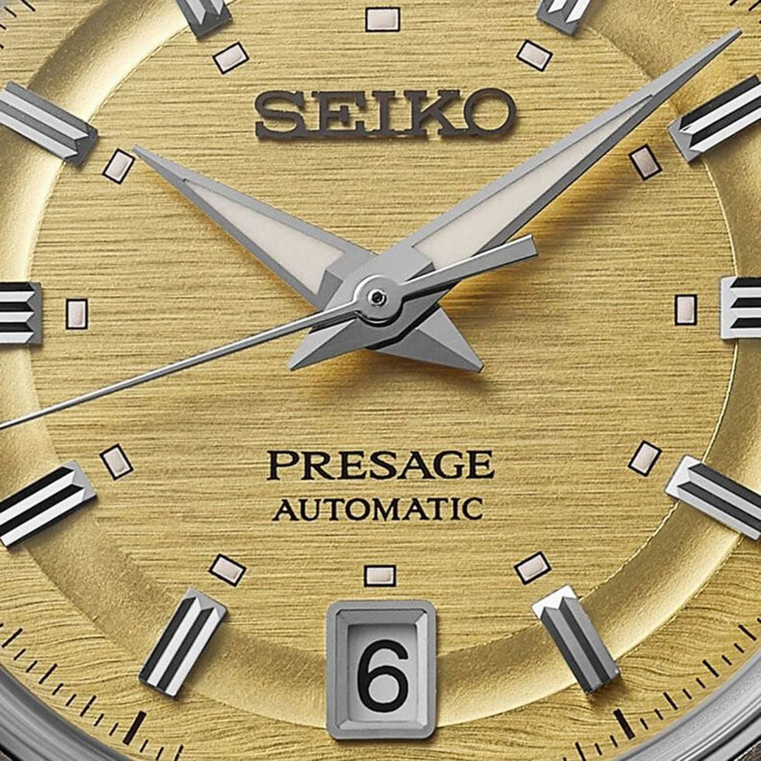 SEIKO PRESAGE STYLE 60S AUTOMATIC WATCH – 39.5MM GOLDEN YELLOW SECTOR DIAL LEATHER STRAP
