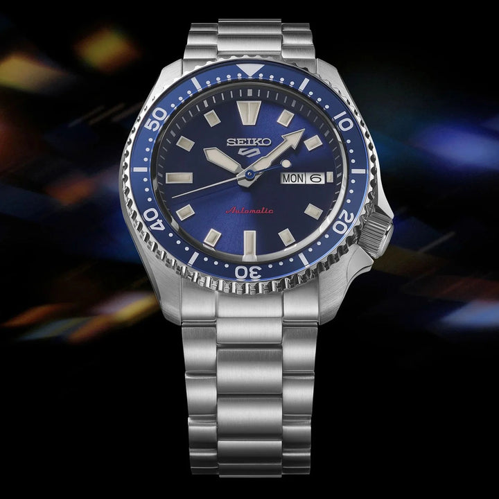 SEIKO 5 SPORTS SKX AUTOMATIC WATCH – 42.5MM BLUE SUNRAY DIAL ROTATING BEZEL STEEL BRACELET