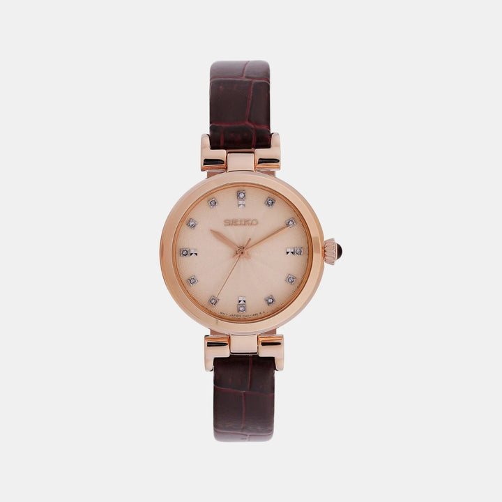 SEIKO LADIES DRESS QUARTZ WATCH – 30MM BEIGE ROSE GOLD GUILLOCHE DIAMOND DIAL SAPPHIRE CRYSTAL LEATHER STRAP