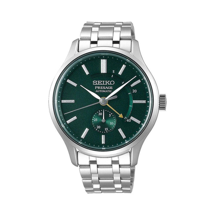 SEIKO PRESAGE ZEN GARDEN AUTOMATIC WATCH – 42MM GREEN LEAF PATTERN DIAL SAPPHIRE CRYSTAL POWER RESERVE STEEL BRACELET