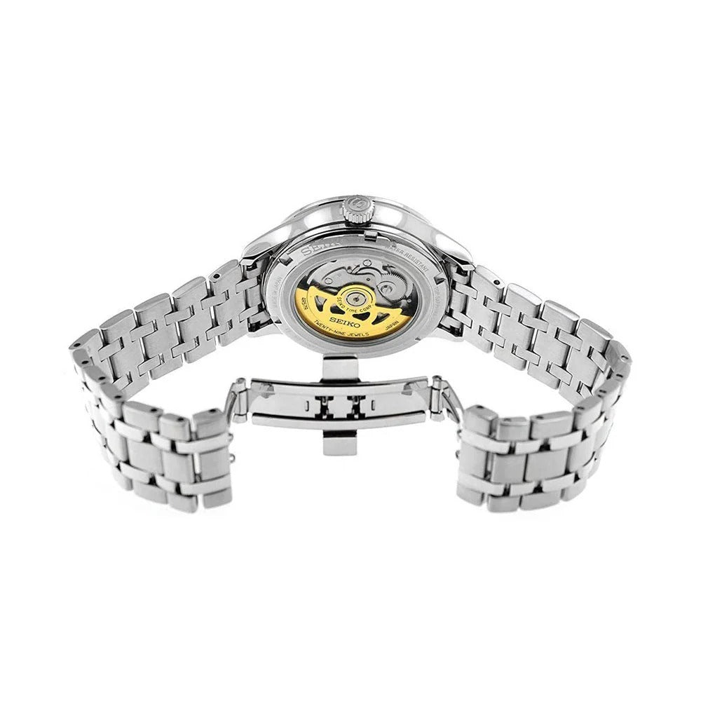SEIKO PRESAGE ZEN GARDEN AUTOMATIC WATCH – 42MM GREEN LEAF PATTERN DIAL SAPPHIRE CRYSTAL POWER RESERVE STEEL BRACELET