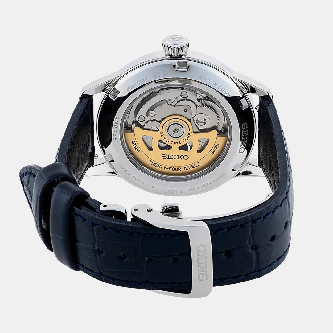 SEIKO PRESAGE COCKTAIL TIME BLUE MOON OPEN HEART AUTOMATIC WATCH – 40.5MM BLUE DIAL LEATHER STRAP