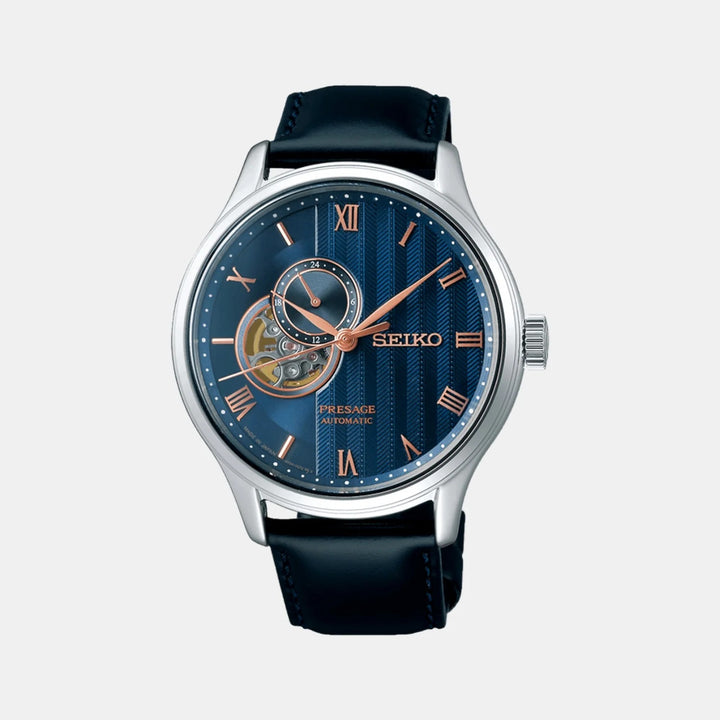SEIKO PRESAGE ZEN GARDEN SAKURA BY NIGHT OPEN HEART AUTOMATIC WATCH – 41.8MM BLUE DIAL SAPPHIRE CRYSTAL LEATHER STRAP