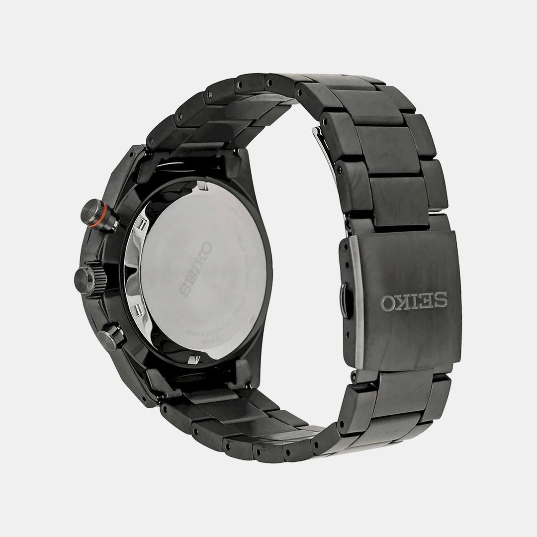 SEIKO NEO SPORTS CHRONOGRAPH QUARTZ WATCH – 41MM BLACK DIAL BLACK IP CASE STEEL BRACELET