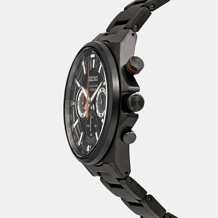 SEIKO NEO SPORTS CHRONOGRAPH QUARTZ WATCH – 41MM BLACK DIAL BLACK IP CASE STEEL BRACELET