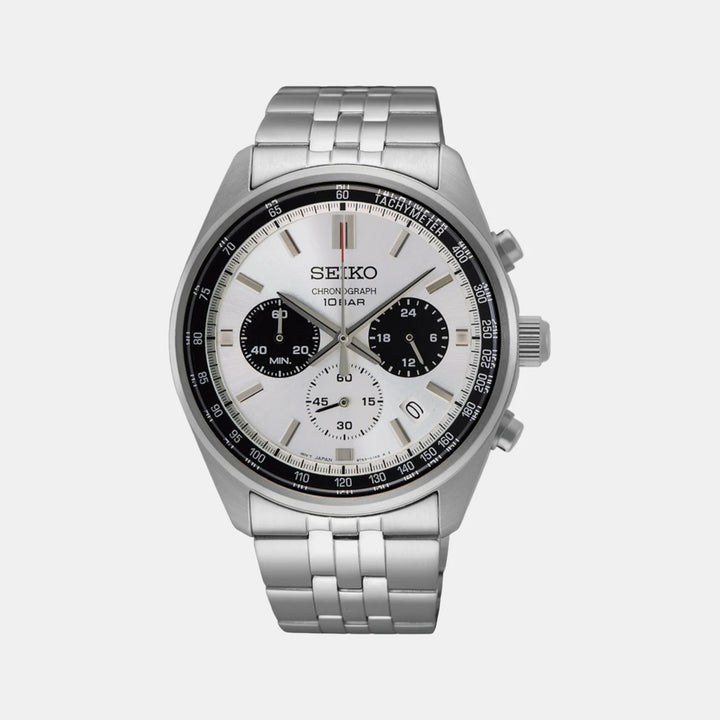SEIKO MOTORSPORTS PANDA CHRONOGRAPH QUARTZ WATCH – 41.5MM WHITE SILVER PANDA DIAL STEEL BRACELET