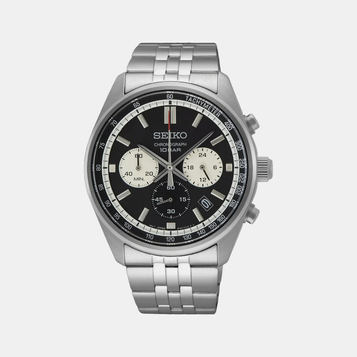 SEIKO CHRONOGRAPH QUARTZ WATCH – 41.5MM BLACK DIAL STEEL BRACELET