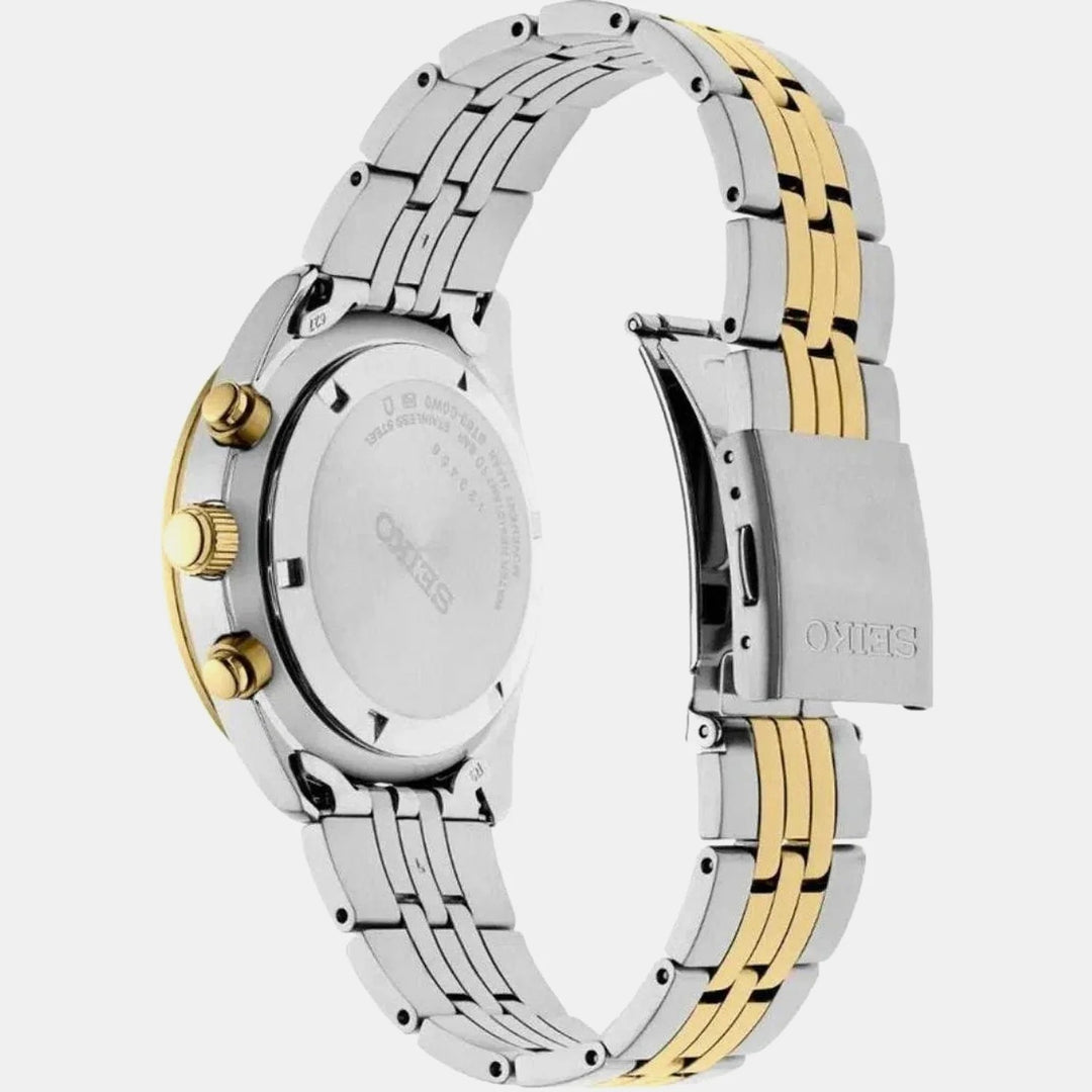 SEIKO TWO-TONE CHRONOGRAPH QUARTZ WATCH – 41.5MM BLACK DIAL GOLD ACCENTS TWO-TONE STEEL BRACELET