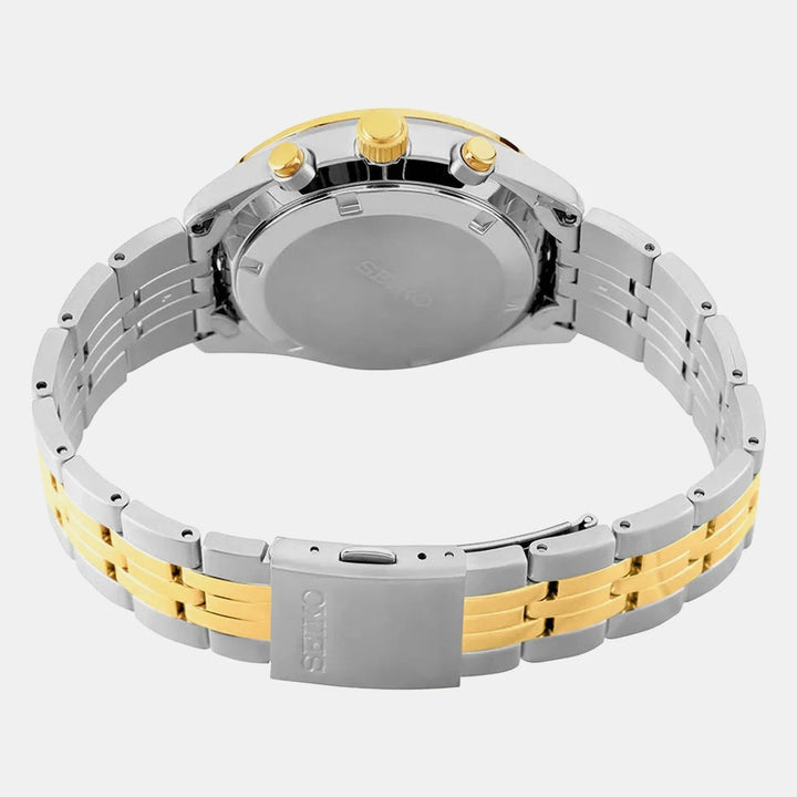 SEIKO TWO-TONE CHRONOGRAPH QUARTZ WATCH – 41.5MM BLACK DIAL GOLD ACCENTS TWO-TONE STEEL BRACELET