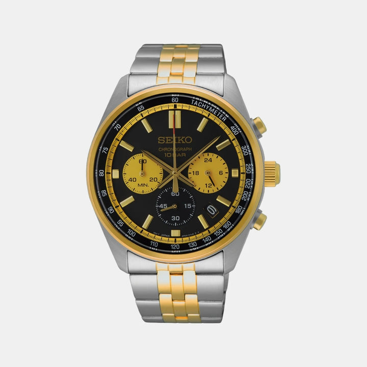 SEIKO TWO-TONE CHRONOGRAPH QUARTZ WATCH – 41.5MM BLACK DIAL GOLD ACCENTS TWO-TONE STEEL BRACELET