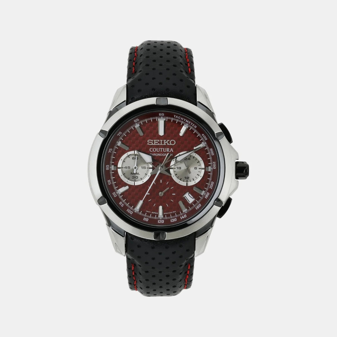 SEIKO COUTURA MOTOR SPORT CHRONOGRAPH QUARTZ WATCH – 42MM RED DIAL SAPPHIRE CRYSTAL LEATHER STRAP
