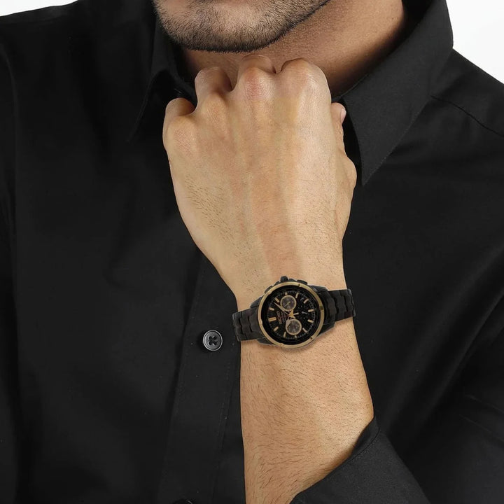 SEIKO COUTURA CHRONOGRAPH QUARTZ WATCH – 42MM BLACK DIAL SAPPHIRE CRYSTAL BLACK PVD STEEL BRACELET