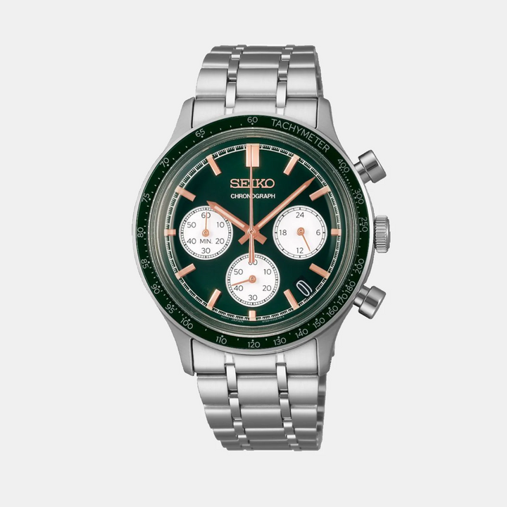 SEIKO CONCEPTUAL CHRONOGRAPH QUARTZ WATCH – 38.7MM GREEN SUNBURST DIAL STEEL BRACELET