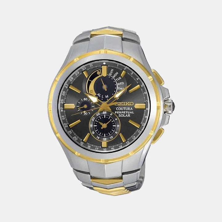 SEIKO COUTURA PERPETUAL SOLAR CHRONOGRAPH WATCH – 44MM BLACK DIAL SAPPHIRE CRYSTAL TWO-TONE GOLD STEEL BRACELET
