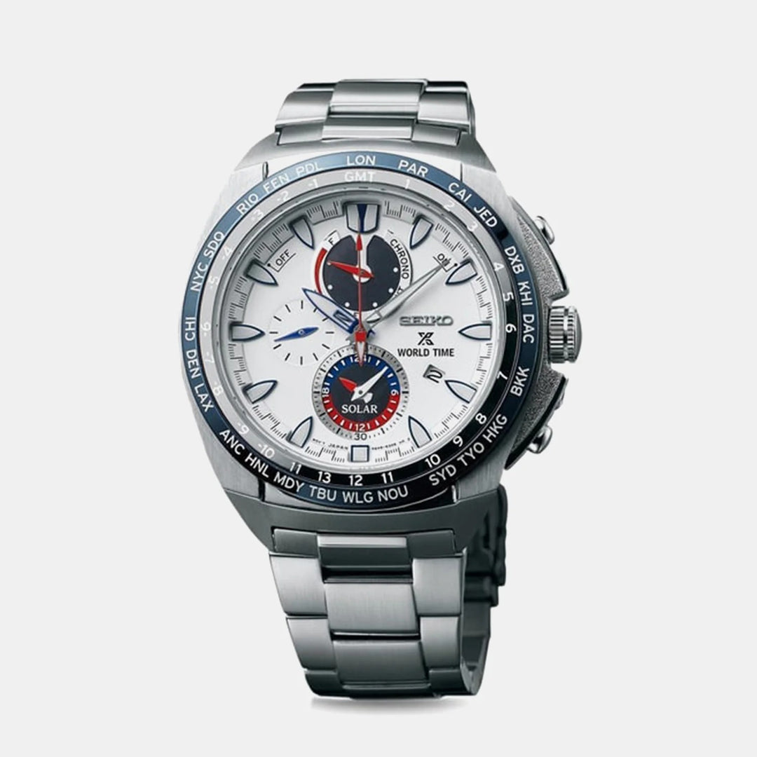 SEIKO PROSPEX SOLAR WORLD TIME CHRONOGRAPH WATCH – 44.6MM WHITE DIAL SAPPHIRE CRYSTAL TITANIUM BRACELET