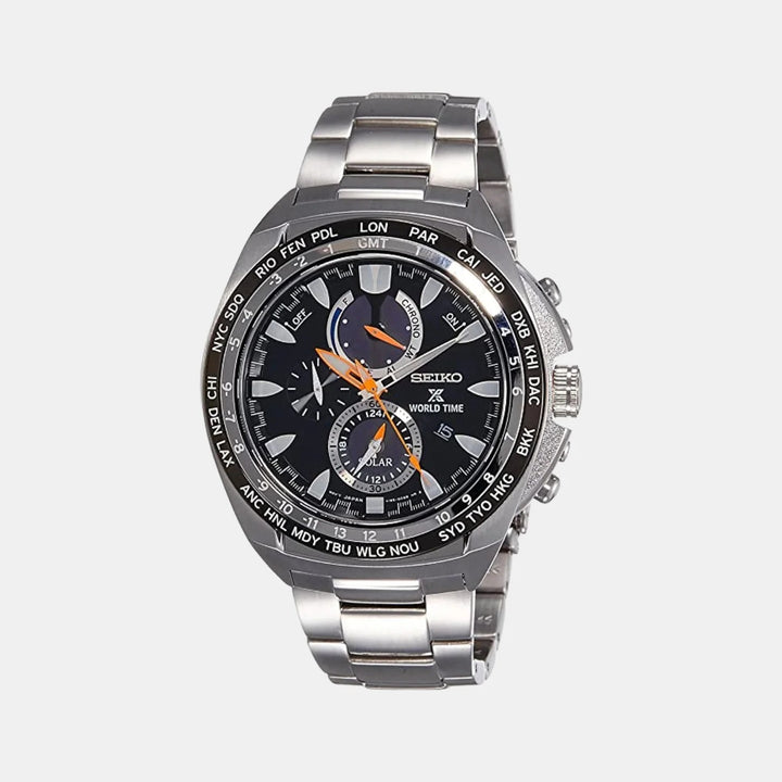 SEIKO PROSPEX SOLAR WORLD TIME CHRONOGRAPH WATCH – 44.6MM BLACK DIAL SAPPHIRE CRYSTAL STEEL BRACELET