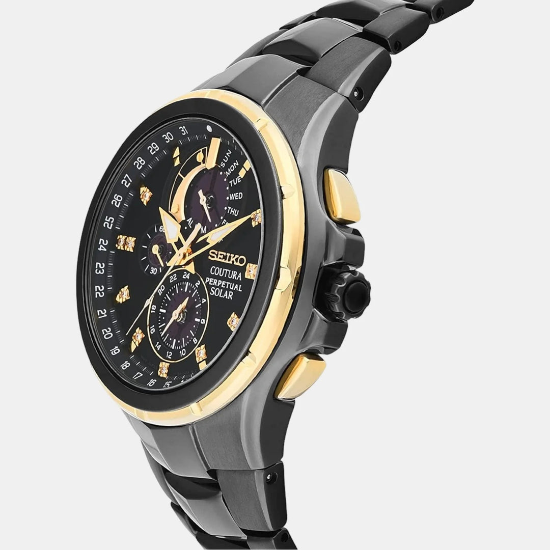 SEIKO COUTURA PERPETUAL SOLAR CHRONOGRAPH WATCH – 44MM BLACK DIAL DIAMOND MARKERS SAPPHIRE CRYSTAL BLACK PVD STEEL BRACELET