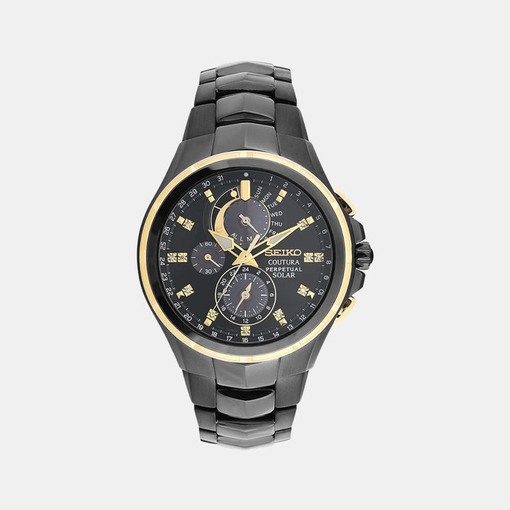 SEIKO COUTURA PERPETUAL SOLAR CHRONOGRAPH WATCH – 44MM BLACK DIAL DIAMOND MARKERS SAPPHIRE CRYSTAL BLACK PVD STEEL BRACELET
