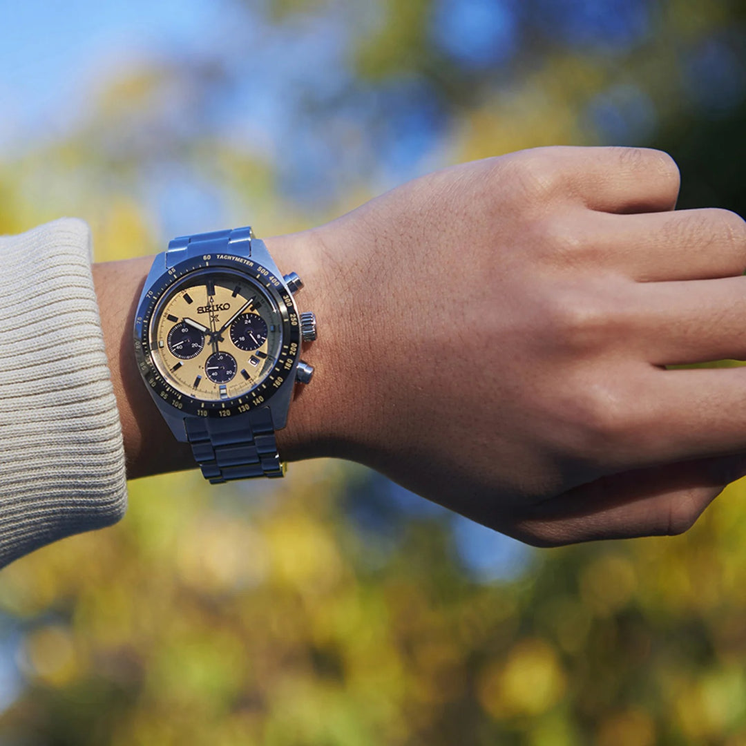 SEIKO PROSPEX SPEEDTIMER 1969 HERITAGE SOLAR CHRONOGRAPH WATCH – 39MM CREAM DIAL SAPPHIRE CRYSTAL STEEL BRACELET