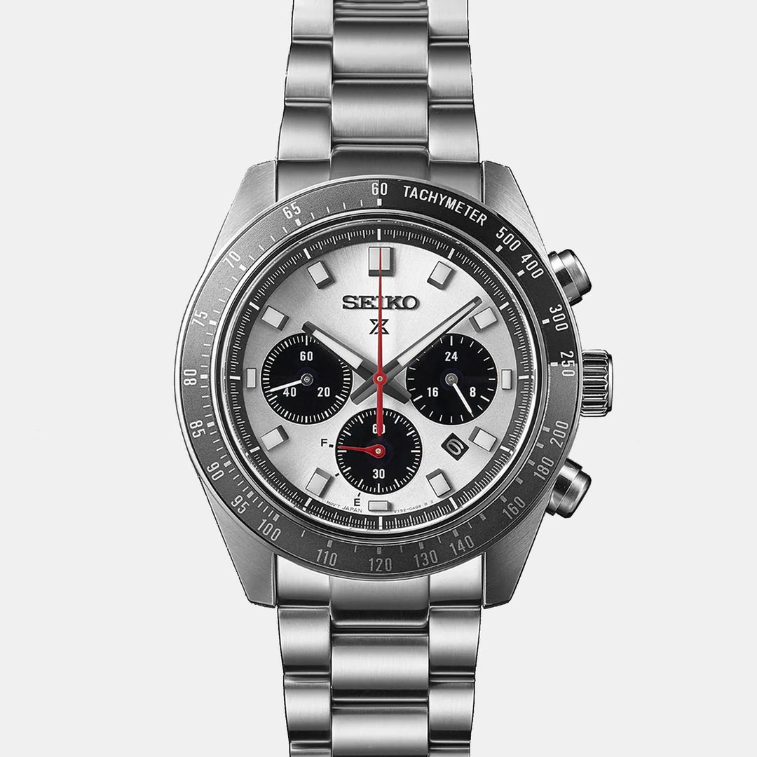 SEIKO PROSPEX SPEEDTIMER GO LARGE SOLAR CHRONOGRAPH WATCH – 41.4MM SILVER WHITE DIAL SAPPHIRE CRYSTAL STEEL BRACELET