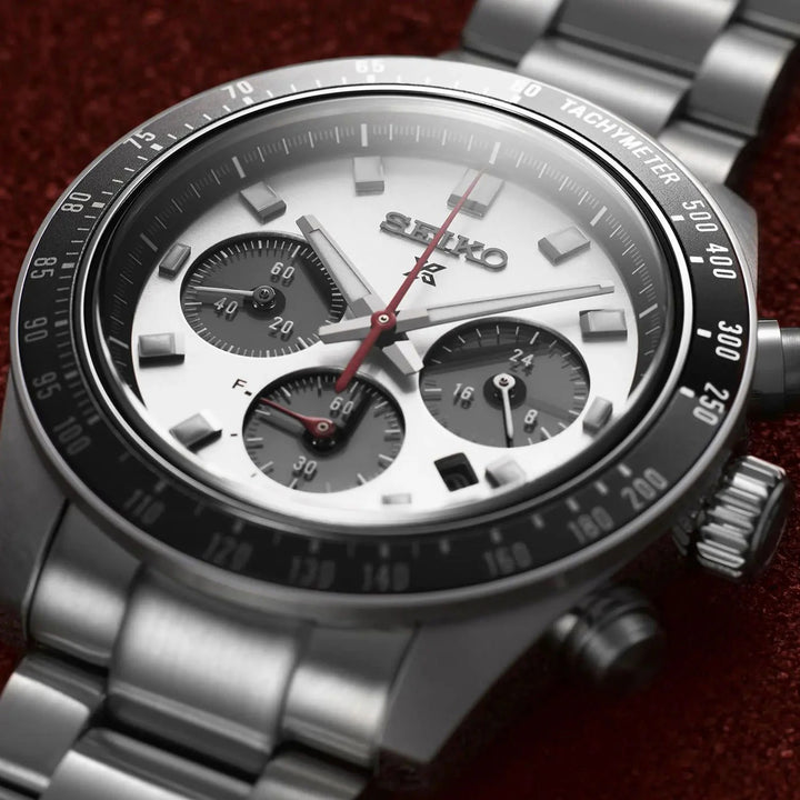 SEIKO PROSPEX SPEEDTIMER GO LARGE SOLAR CHRONOGRAPH WATCH – 41.4MM SILVER WHITE DIAL SAPPHIRE CRYSTAL STEEL BRACELET