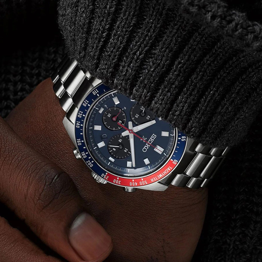 SEIKO PROSPEX SPEEDTIMER GO LARGE SOLAR CHRONOGRAPH WATCH – 41.4MM BLUE DIAL SAPPHIRE CRYSTAL STEEL BRACELET