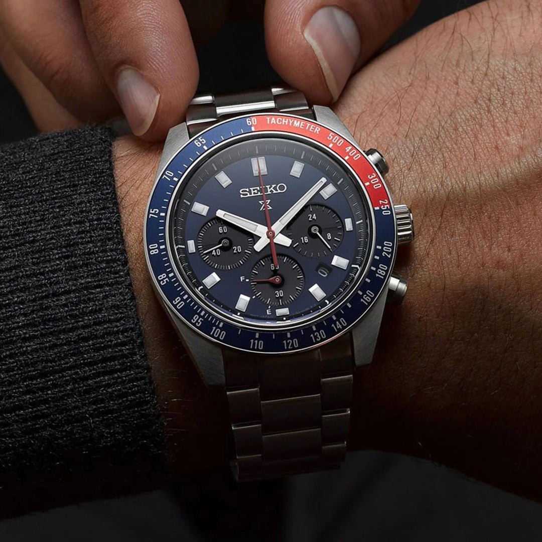 SEIKO PROSPEX SPEEDTIMER GO LARGE SOLAR CHRONOGRAPH WATCH – 41.4MM BLUE DIAL SAPPHIRE CRYSTAL STEEL BRACELET