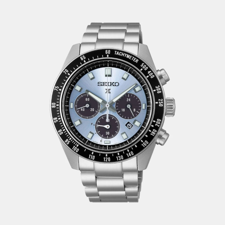 SEIKO PROSPEX SPEEDTIMER CRYSTAL TROPHY SOLAR CHRONOGRAPH WATCH – 41.4MM PALE BLUE TRANSPARENT DIAL SAPPHIRE CRYSTAL STEEL BRACELET