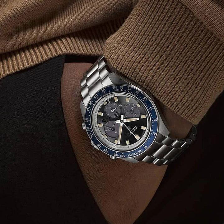 SEIKO PROSPEX SPEEDTIMER GRAND TOURING SOLAR CHRONOGRAPH WATCH – 41.4MM GREY DIAL SAPPHIRE CRYSTAL STEEL BRACELET