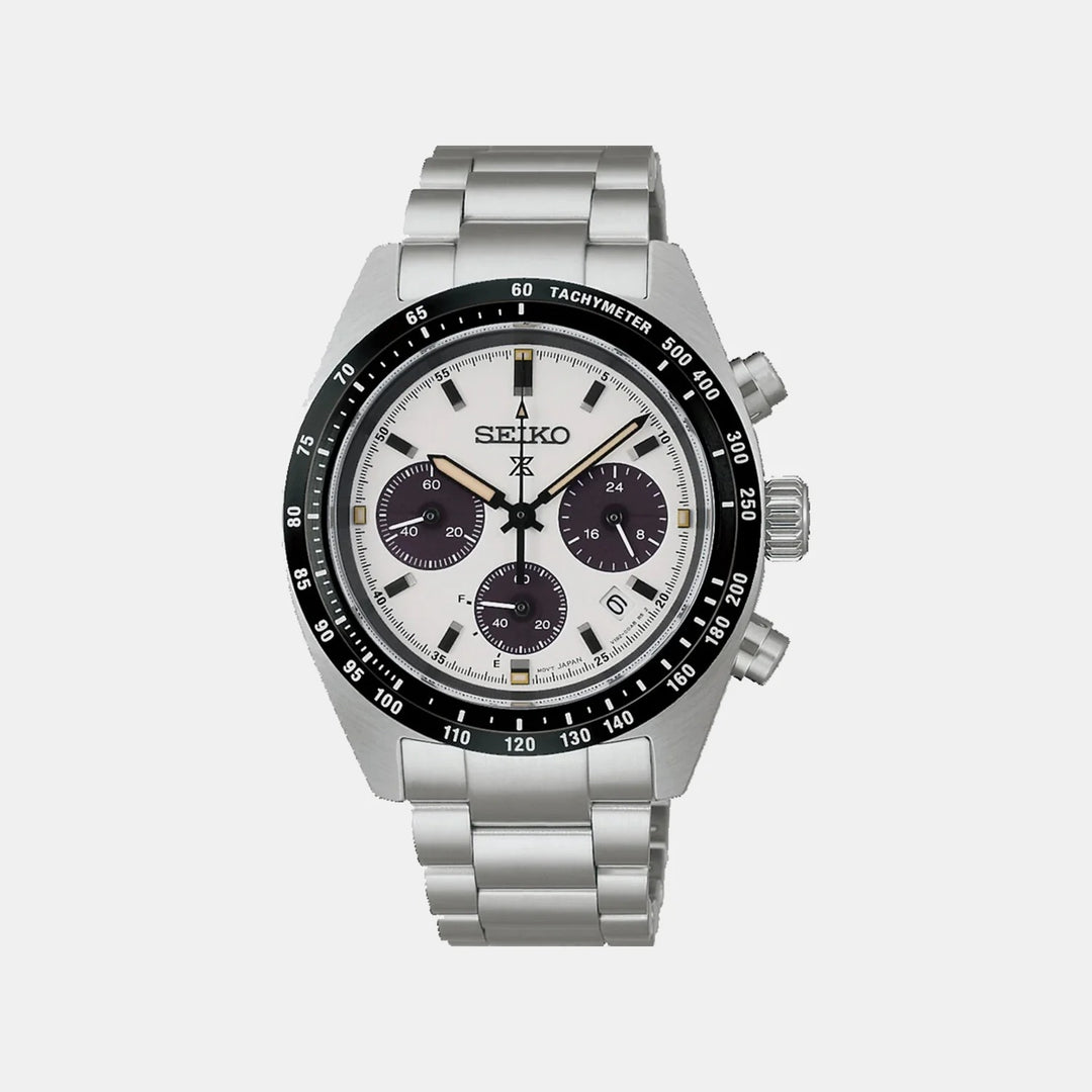 SEIKO PROSPEX SPEEDTIMER YOUNGTIMER SOLAR CHRONOGRAPH WATCH – 39MM WHITE PANDA DIAL SAPPHIRE CRYSTAL STEEL BRACELET