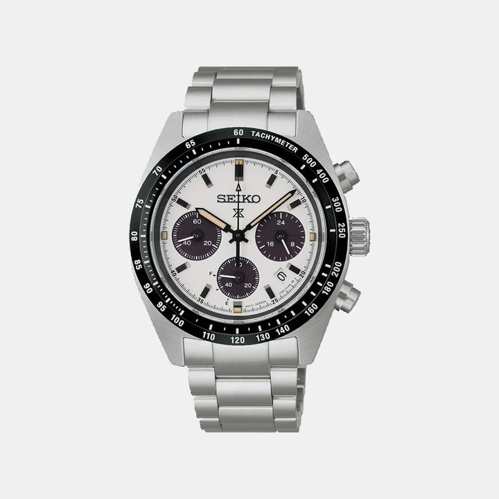 SEIKO PROSPEX SPEEDTIMER YOUNGTIMER SOLAR CHRONOGRAPH WATCH – 39MM WHITE PANDA DIAL SAPPHIRE CRYSTAL STEEL BRACELET