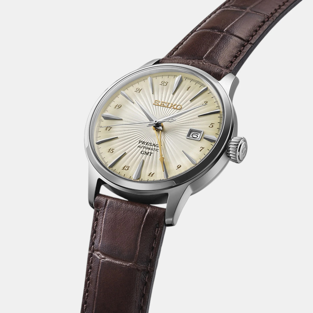 SEIKO PRESAGE COCKTAIL TIME HONEY GMT AUTOMATIC WATCH – 40.5MM HONEY YELLOW GRADIENT DIAL BOX CRYSTAL STEEL BRACELET