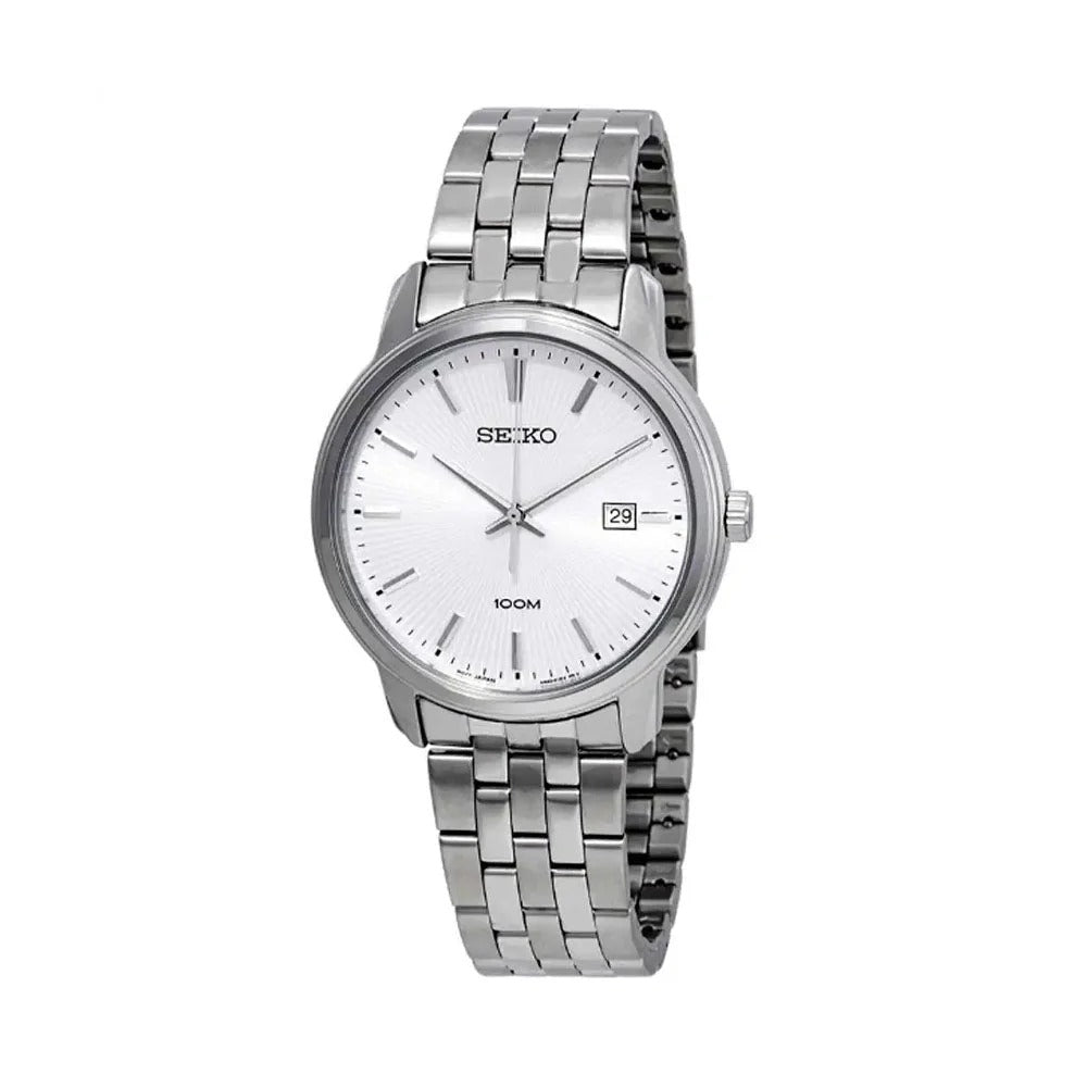 SEIKO NEO CLASSIC QUARTZ WATCH – 41MM SILVER WHITE DIAL APPLIED INDICES STEEL BRACELET