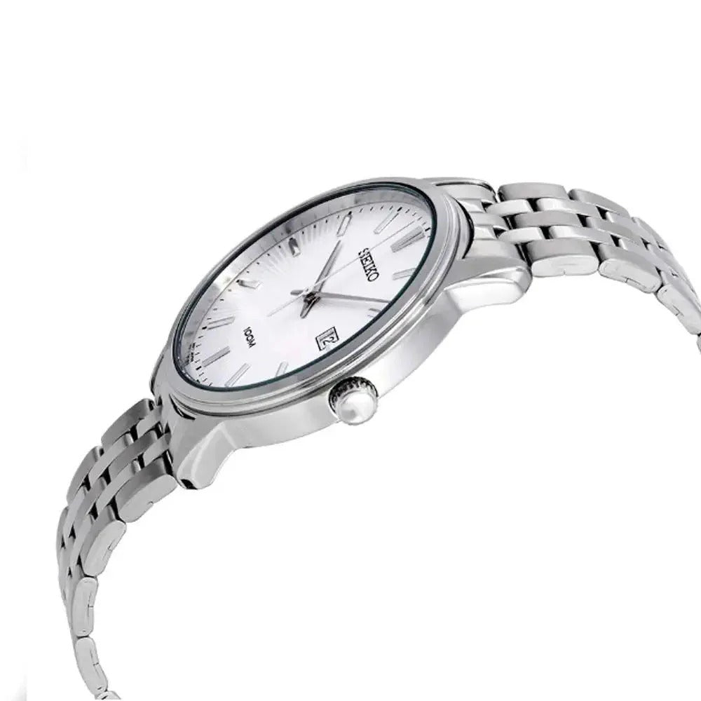 SEIKO NEO CLASSIC QUARTZ WATCH – 41MM SILVER WHITE DIAL APPLIED INDICES STEEL BRACELET
