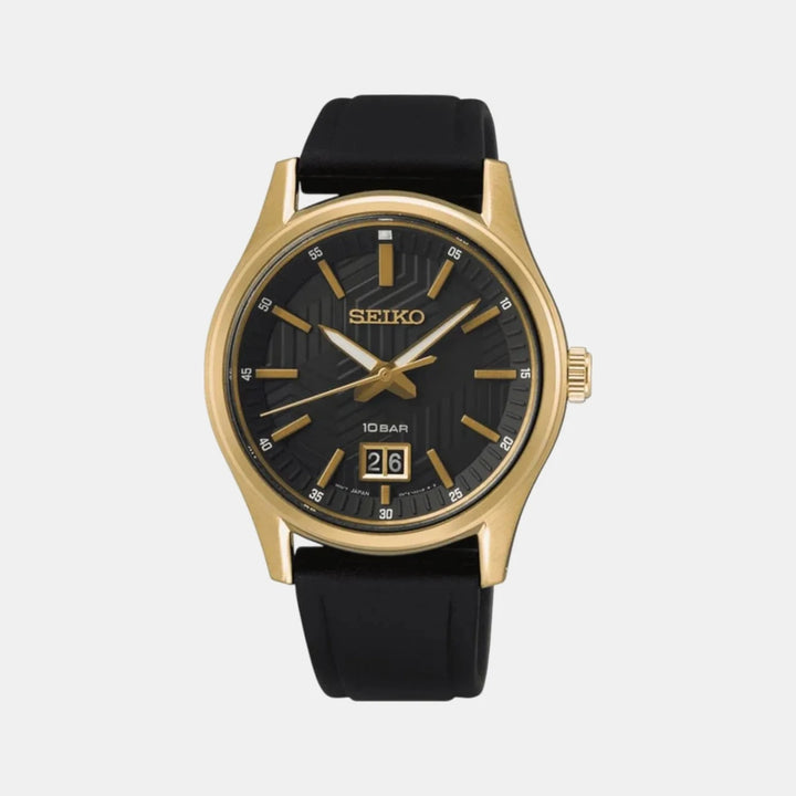 SEIKO DISCOVER MORE SPORT QUARTZ WATCH – 39.5MM BLACK DIAL GOLD INDICES SAPPHIRE CRYSTAL SILICONE STRAP