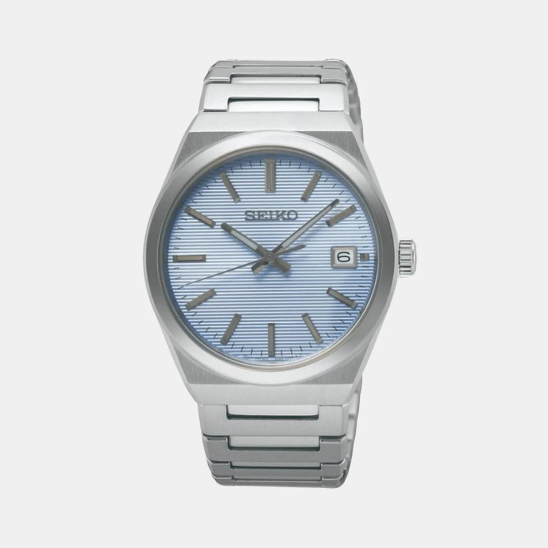 SEIKO DISCOVER MORE QUARTZ WATCH – 38.9MM LIGHT BLUE TEXTURED DIAL SAPPHIRE CRYSTAL STEEL BRACELET