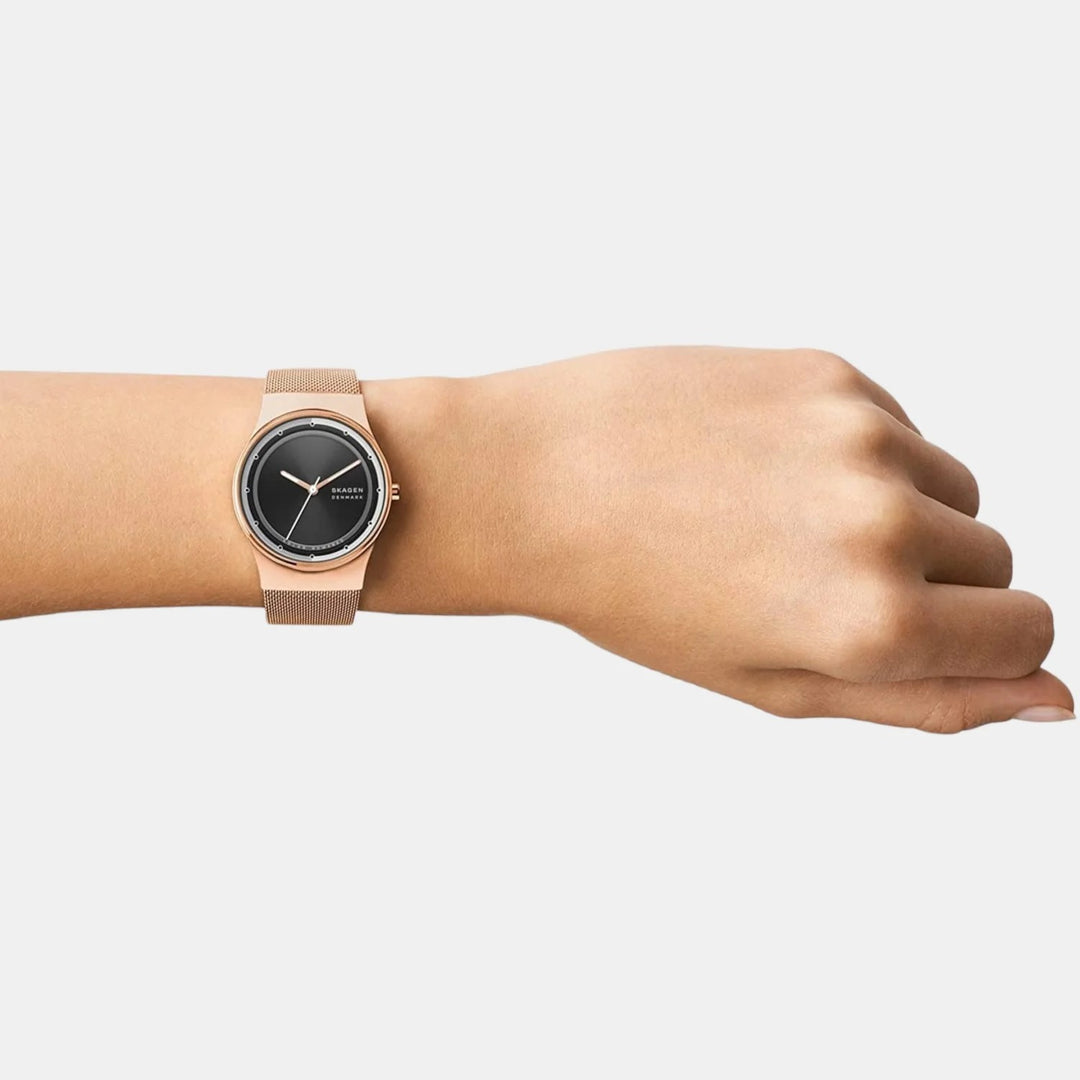 Skagen Grenen SKW3023 Solar-Powered Rose Gold Stainless Steel Mesh Watch Women&