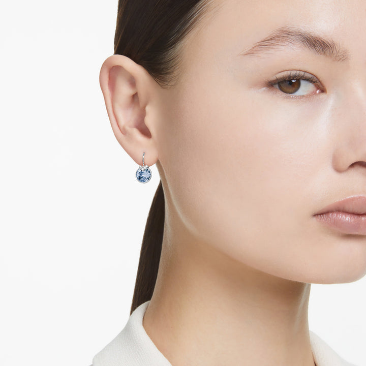 Swarovski Bella V drop earrings Round cut Blue Rhodium plated