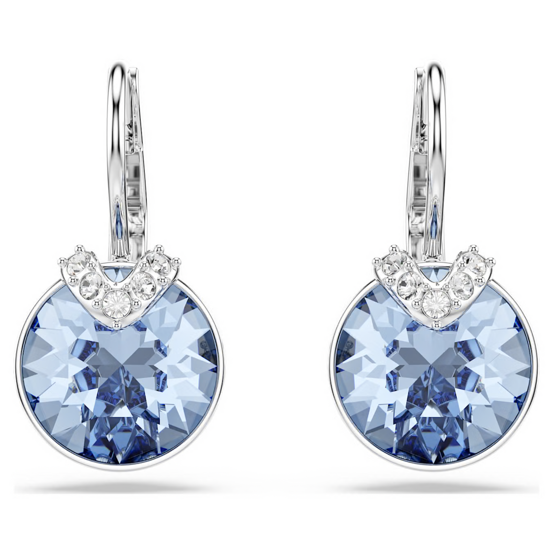 Swarovski Bella V drop earrings Round cut Blue Rhodium plated