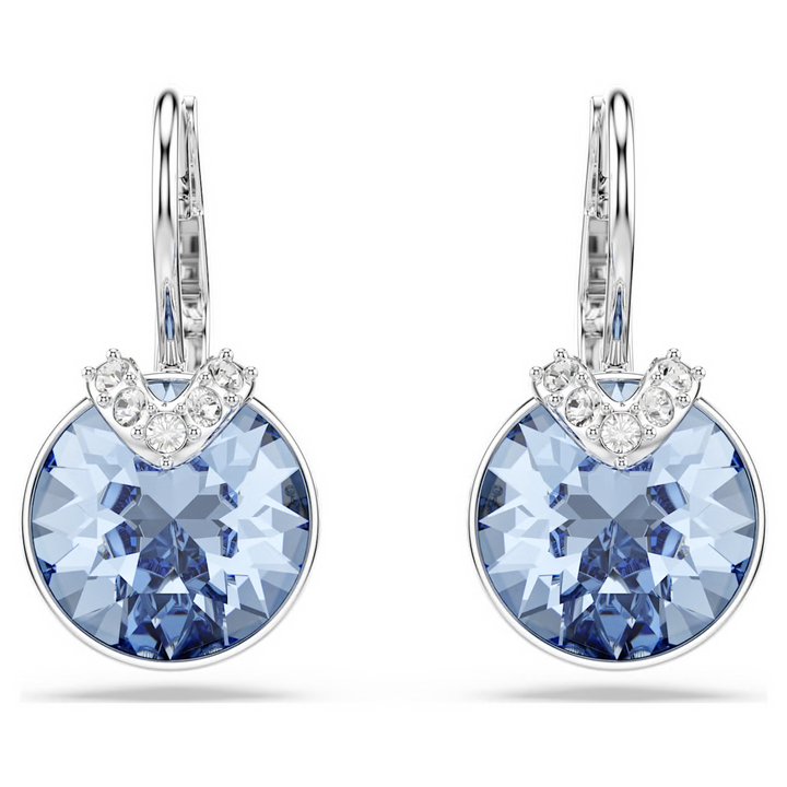 Swarovski Bella V drop earrings Round cut Blue Rhodium plated