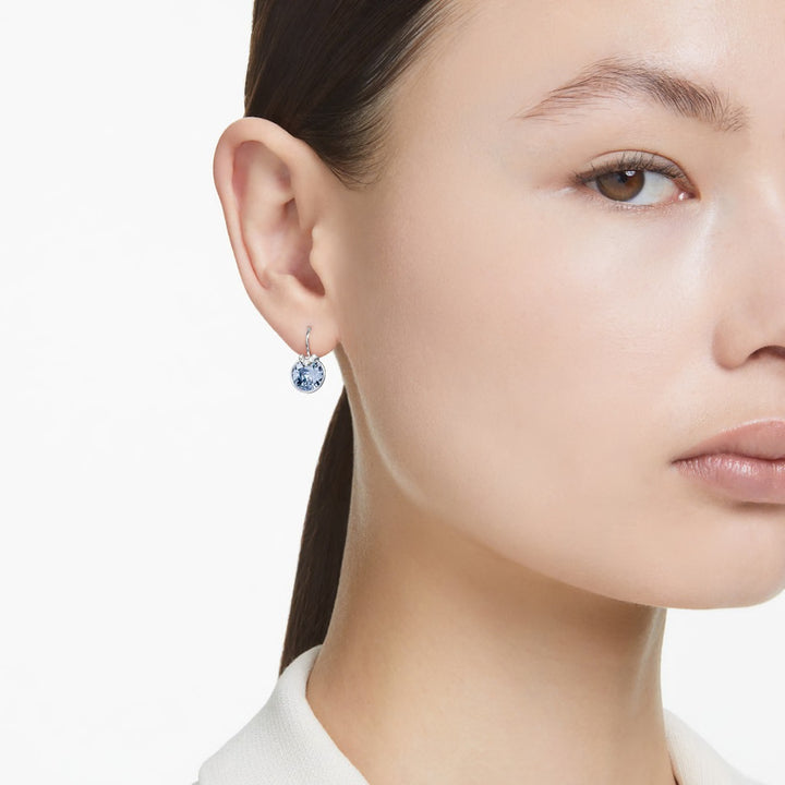 Swarovski Bella V drop earrings Round cut Blue Rhodium plated