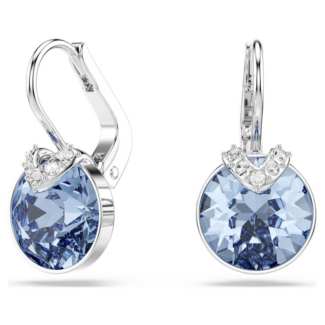 Swarovski Bella V drop earrings Round cut Blue Rhodium plated