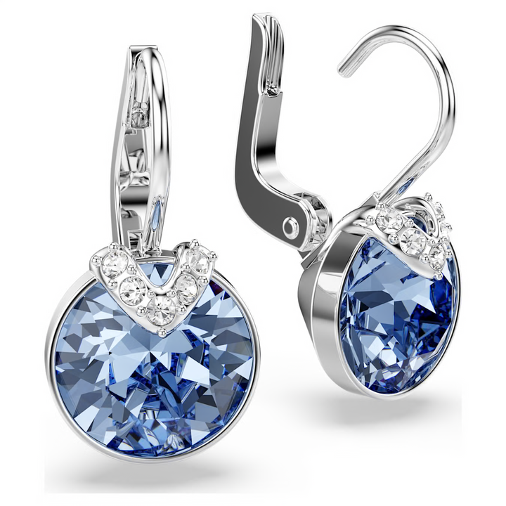 Swarovski Bella V drop earrings Round cut Blue Rhodium plated