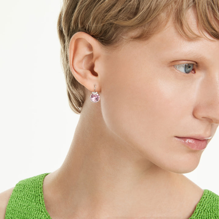 Swarovski Bella V drop earrings Round cut Pink Rhodium plated