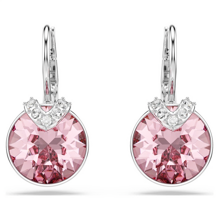 Swarovski Bella V drop earrings Round cut Pink Rhodium plated